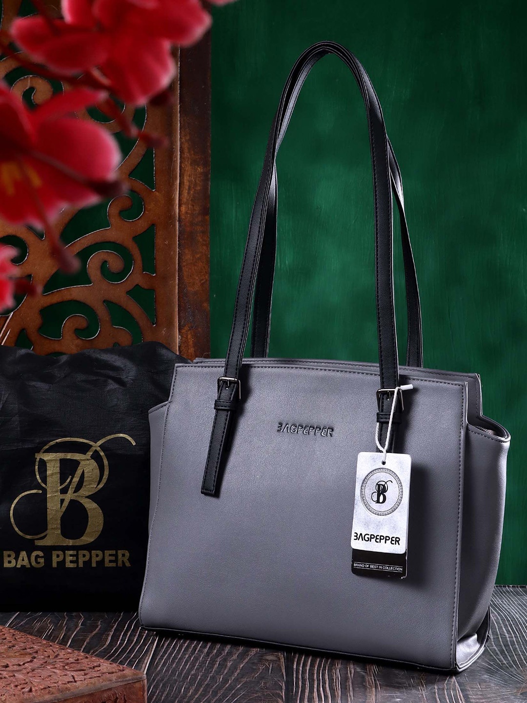 

Bag Pepper Women PU Structured Handheld Bag with Applique, Grey
