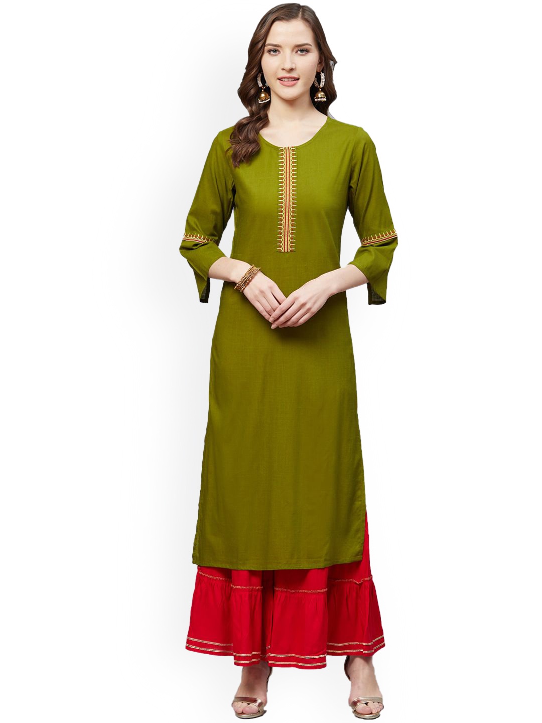 

KALINI Women Yoke Design Regular Kurta with Sharara, Olive