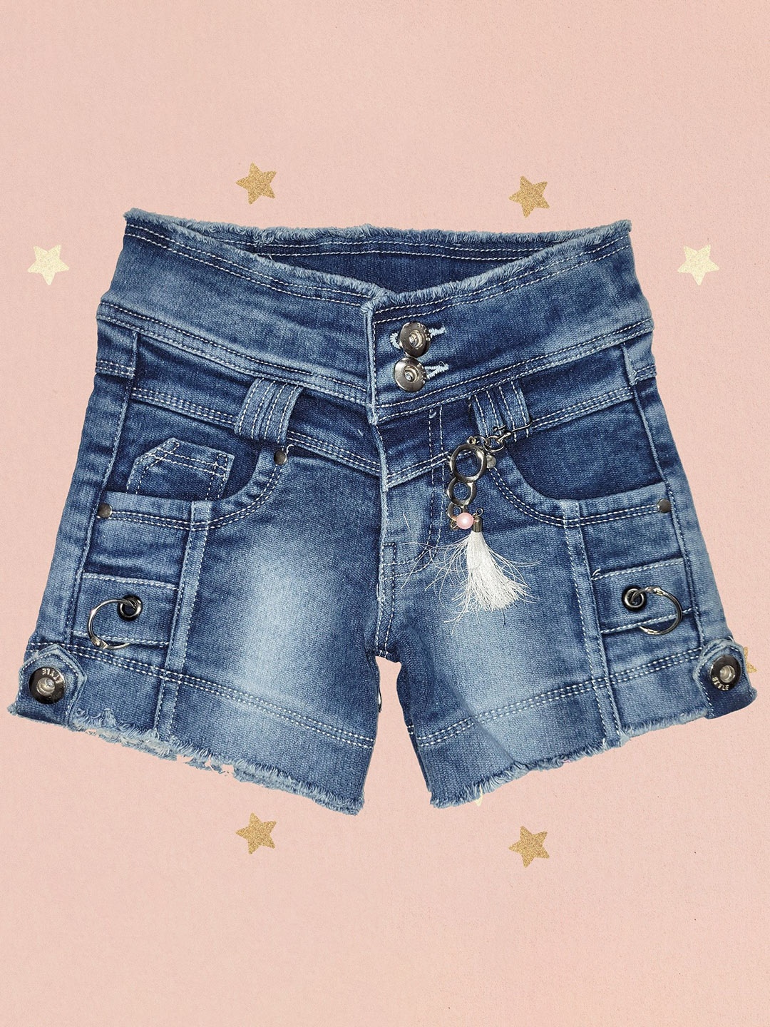 

BAESD Girls Washed Slim Fit High-Rise Denim Denim Shorts Technology, Blue