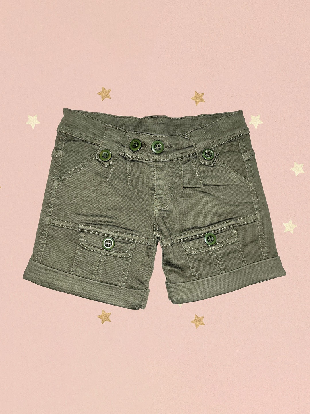 

BAESD Girls Slim Fit High-Rise Denim Cargo Shorts, Green