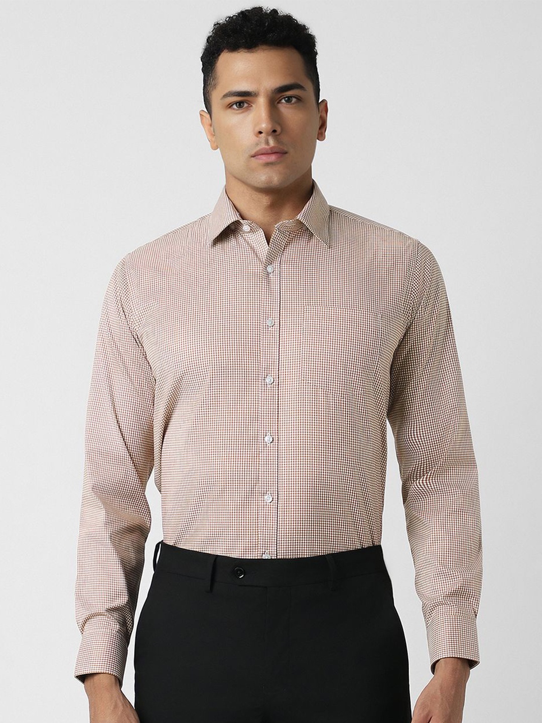 

Van Heusen Men Slim Fit Micro Checks Checked Formal Shirt, Beige