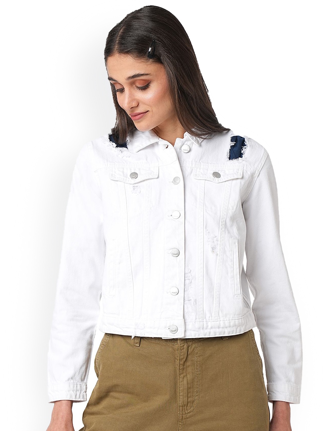 

Kraus Jeans Women Washed Crop Denim Jacket, White