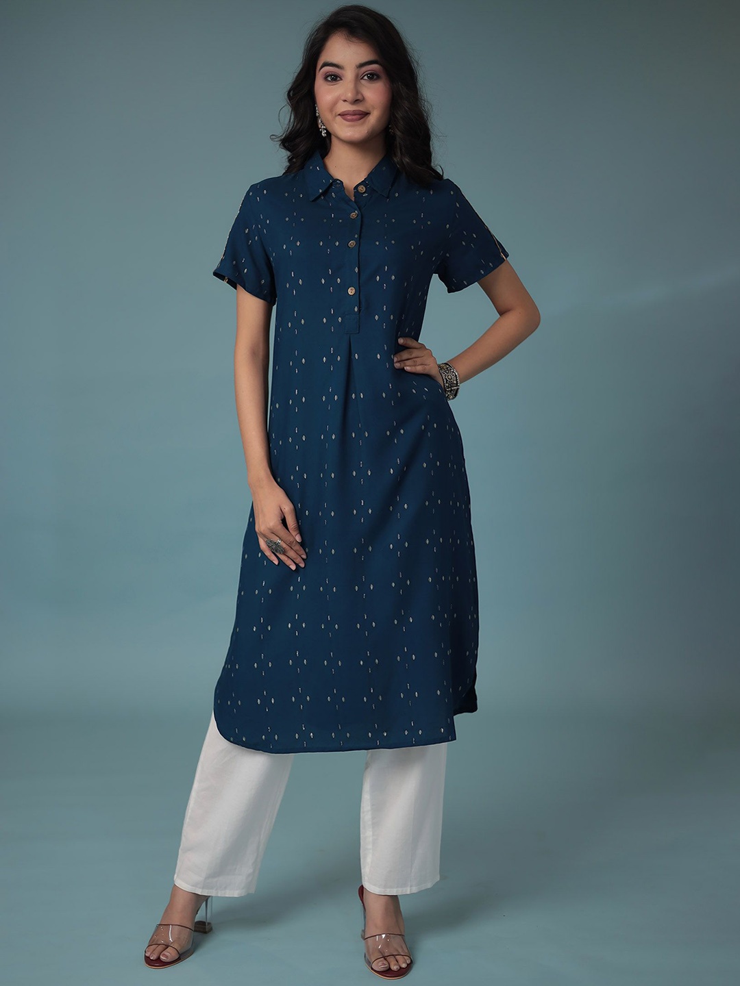 

ZARI Women Ethnic Motifs Printed Pathani Kurta, Blue