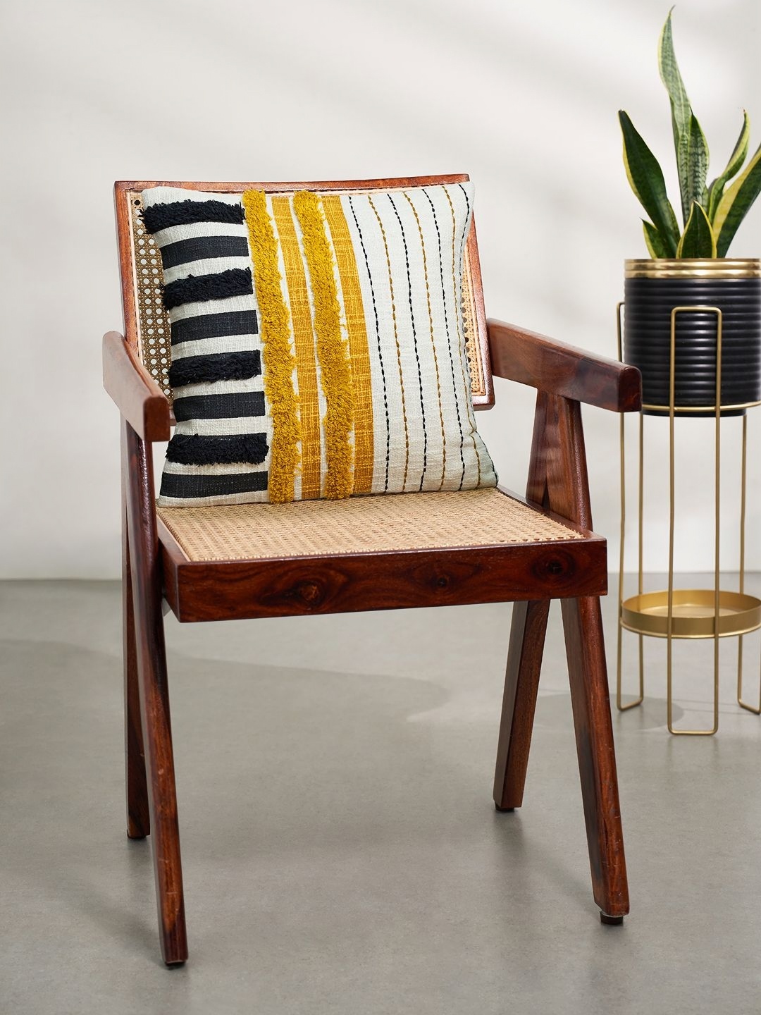 

Living scapes by Pantaloons Yellow & Black Striped Square Cushion Covers