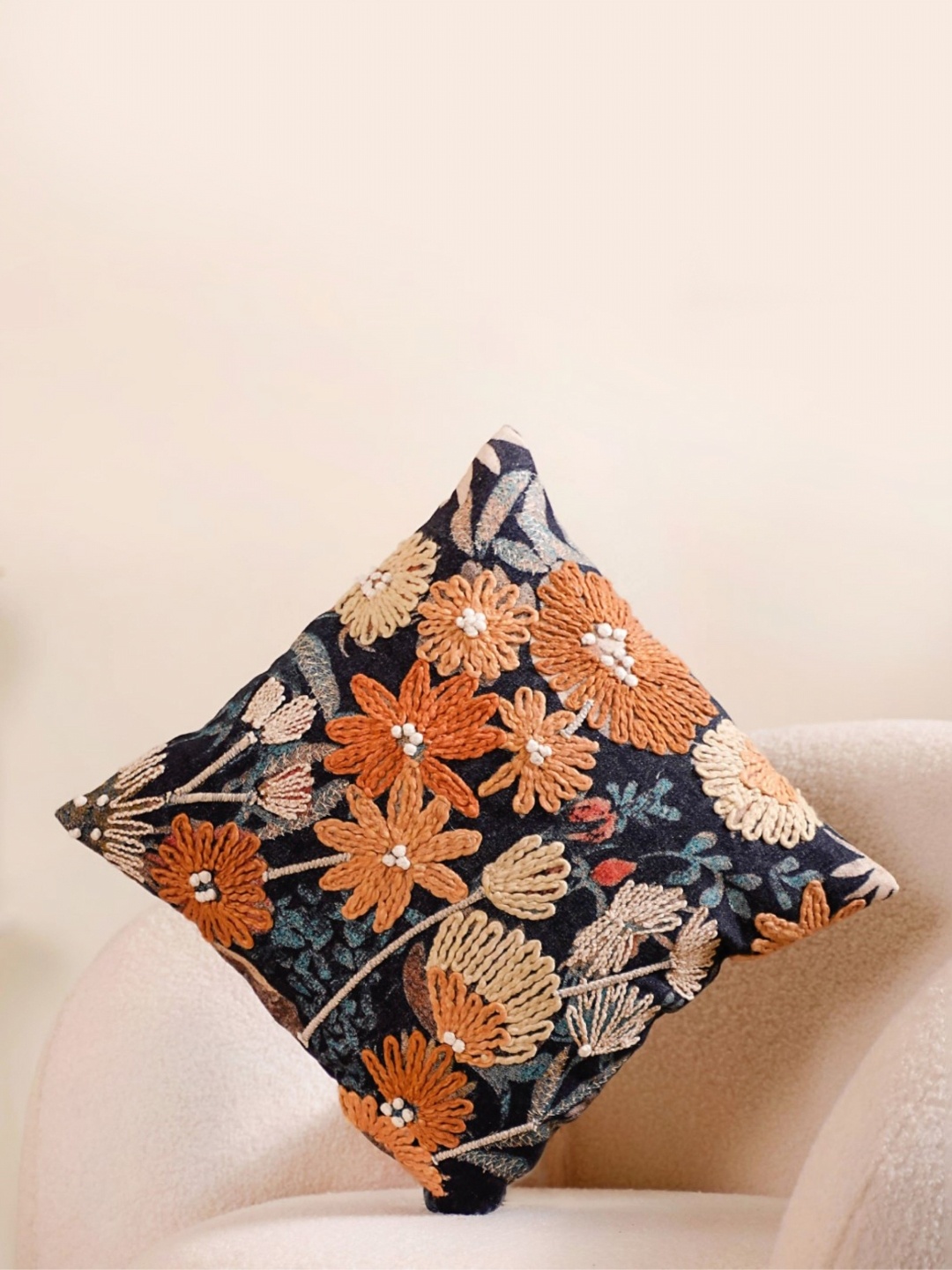 

Nestasia Navy Blue & Brown Embroidered Square Cushion Covers