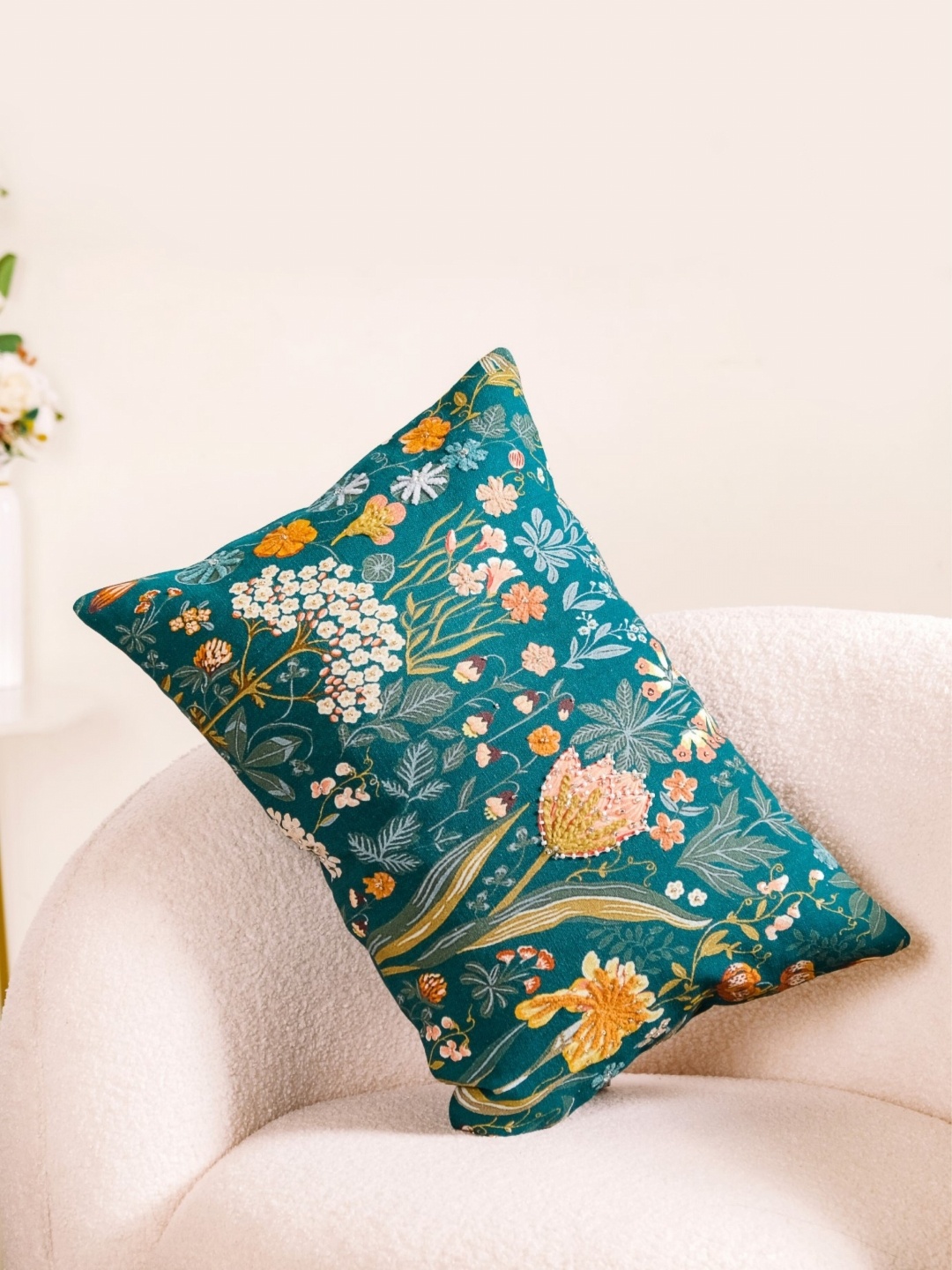 Nestasia Green & Orange Floral Rectangle Cushion Covers