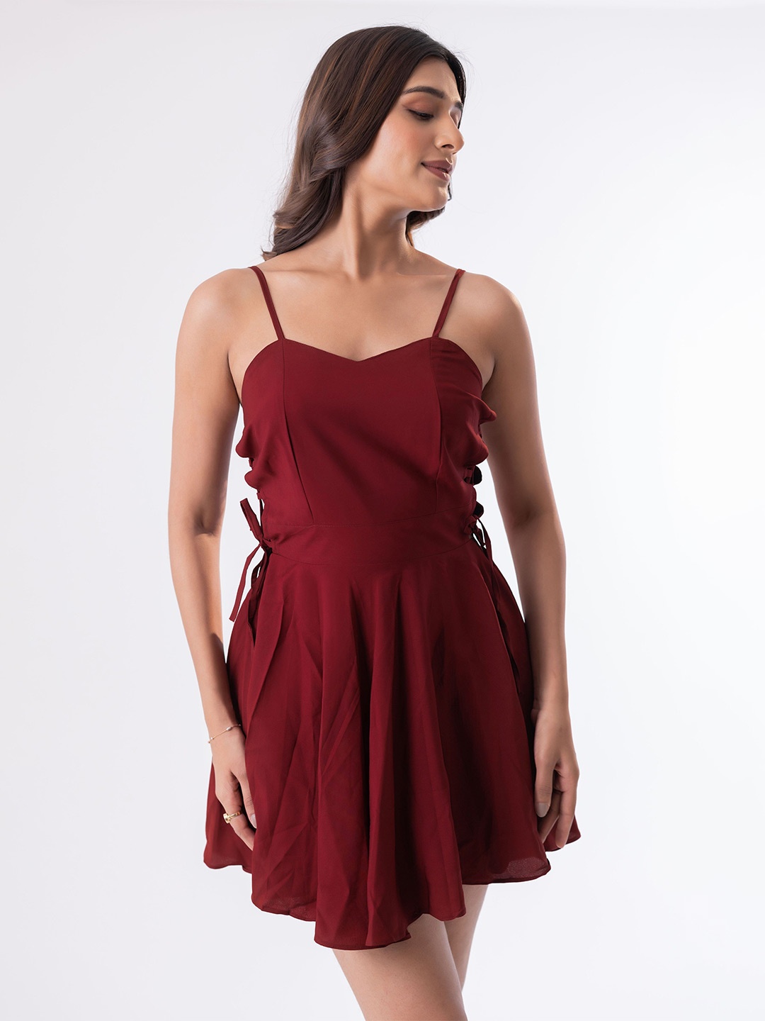 

mrutbaa Crepe Fit & Flare Mini Dress, Maroon