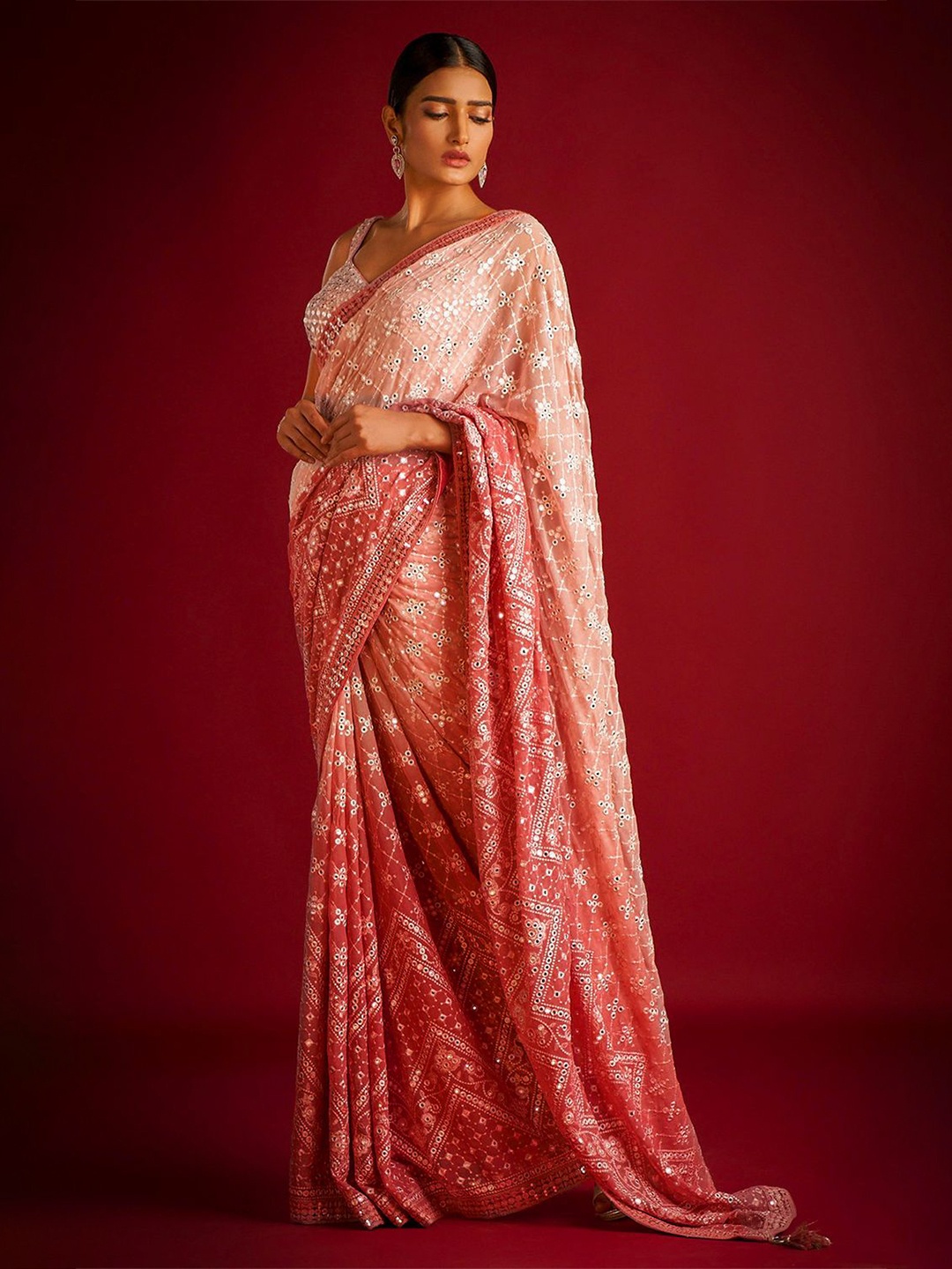 

TEEYA CREATION Floral Embroidered Saree, Orange