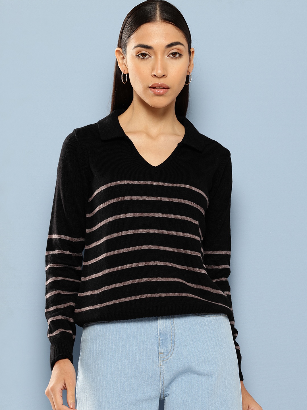 

Chemistry V-Neck Striped Pullover, Black