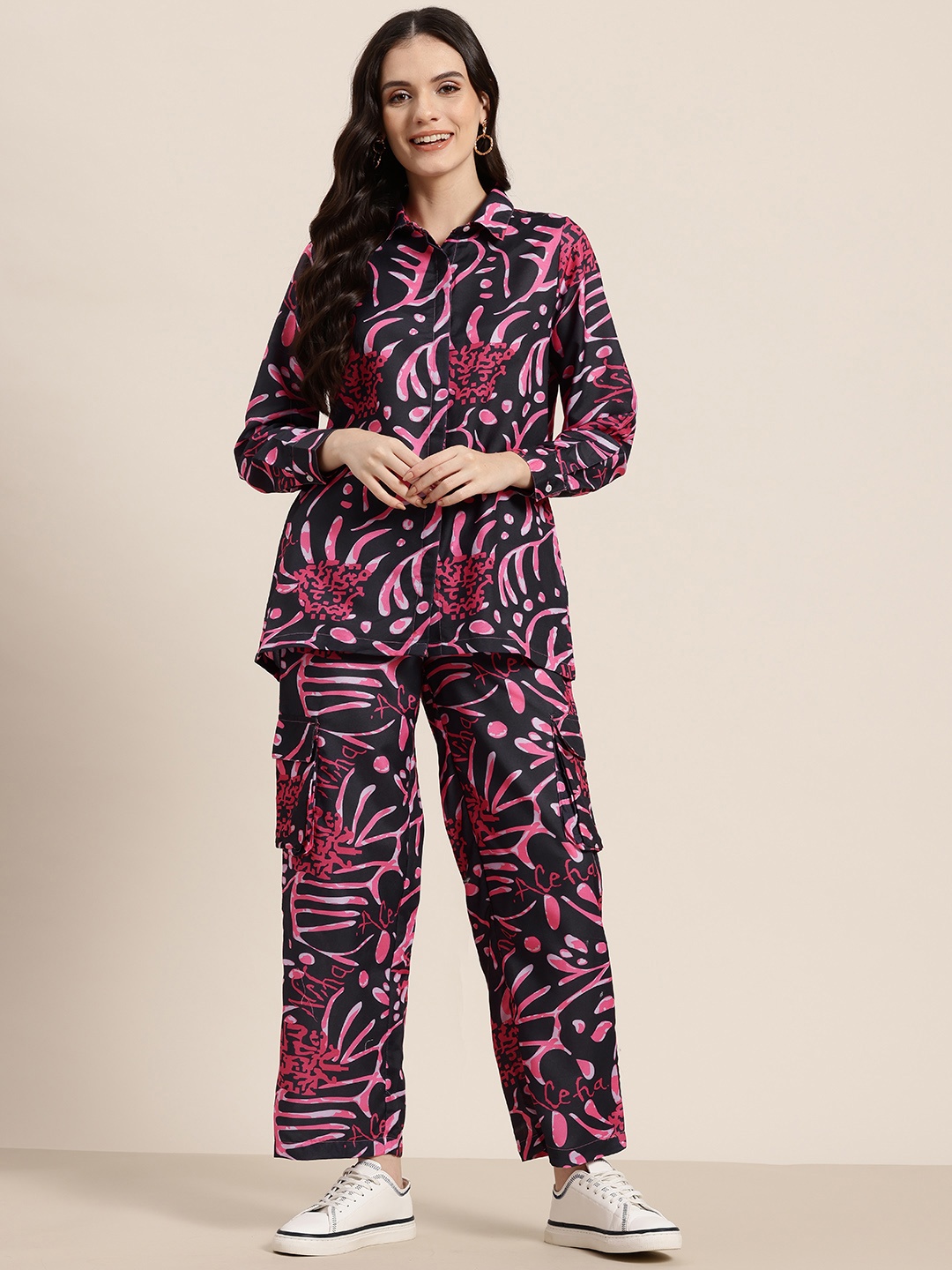 

HERE&NOW Quirk Zone Shirt Collar Printed Co-ords, Charcoal