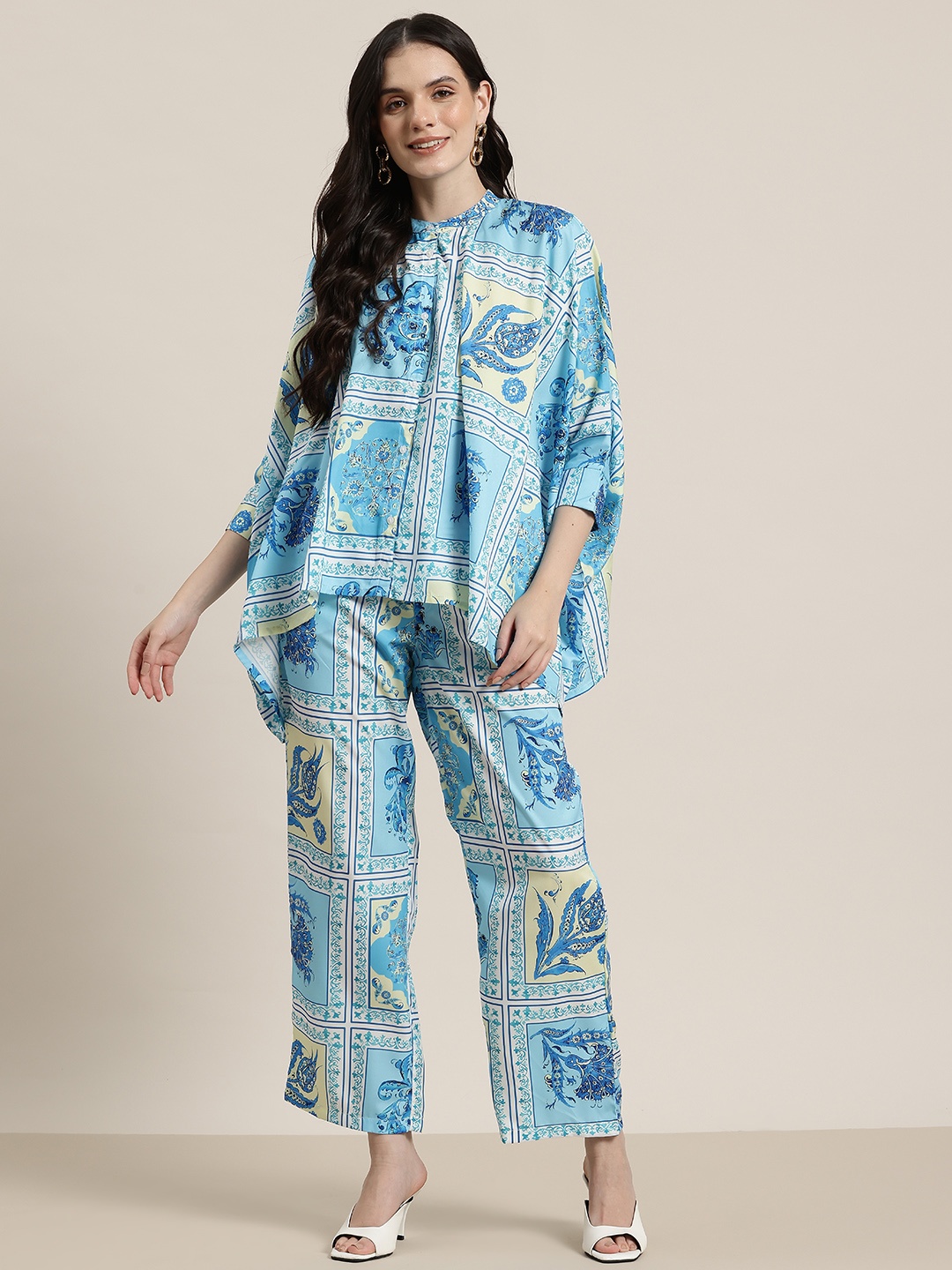 

HERE&NOW Ethnic Print Kaftan-Style Co-Ords, Blue