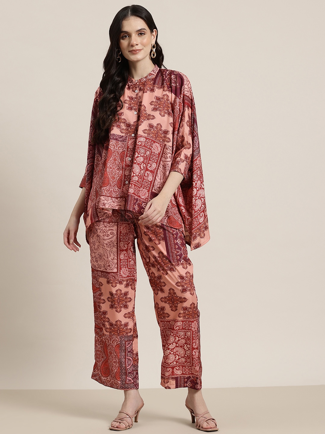 

HERE&NOW Ethnic Print Kaftan-Style Co-Ords, Pink