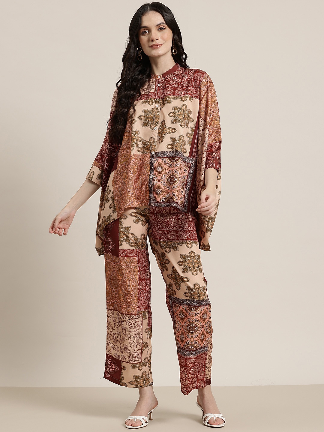 

HERE&NOW Ethnic Print Kaftan-Style Co-Ords, Beige