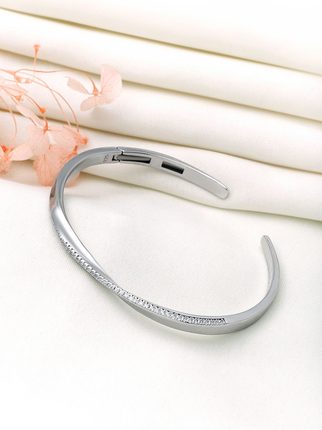 

SILBERRY Women Sterling Silver Cubic Zirconia Rhodium-Plated Kada Bracelet
