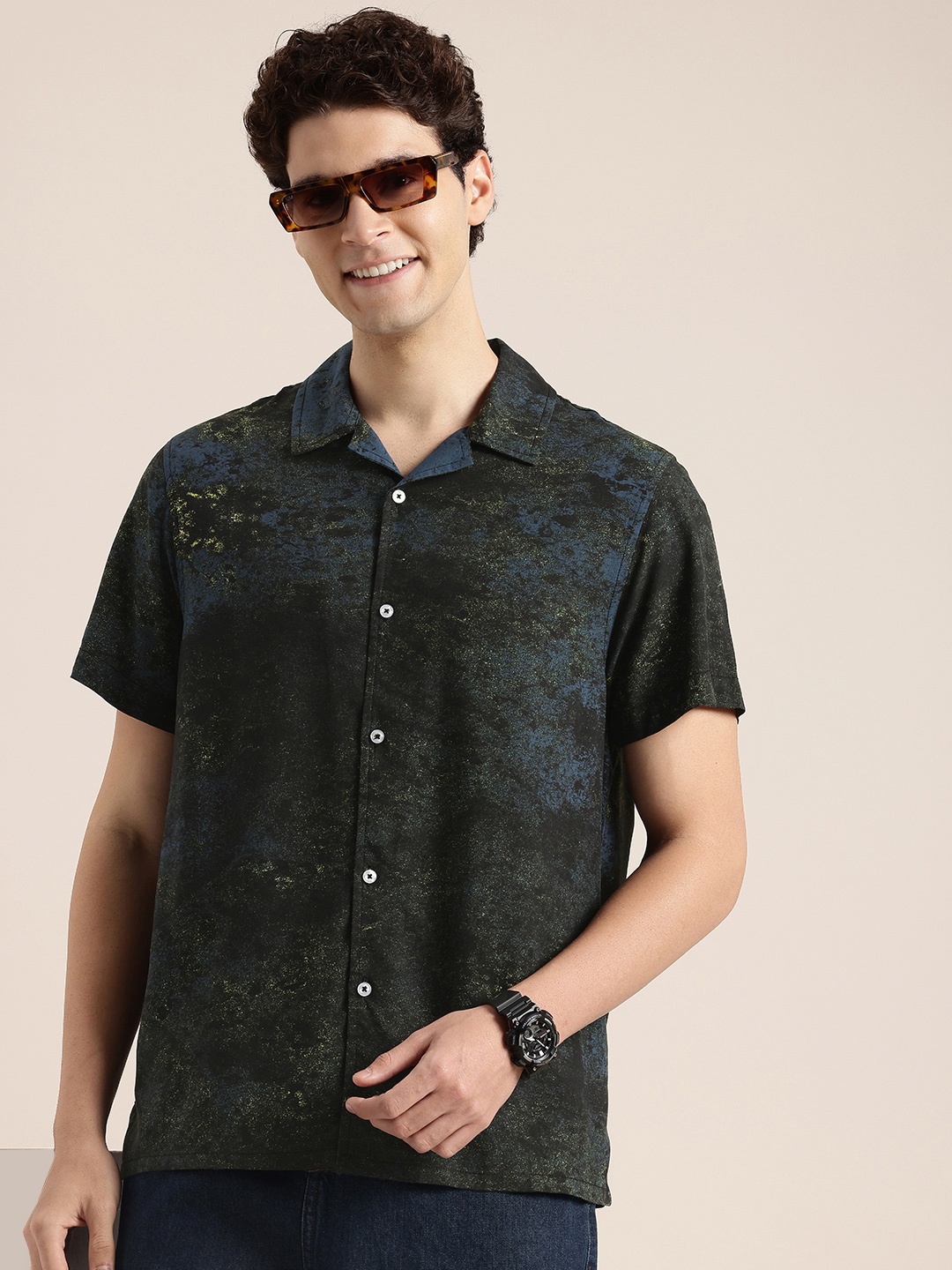 

HERE&NOW Blossom Mirage Abstract Printed Relaxed Fit Casual Shirt, Blue