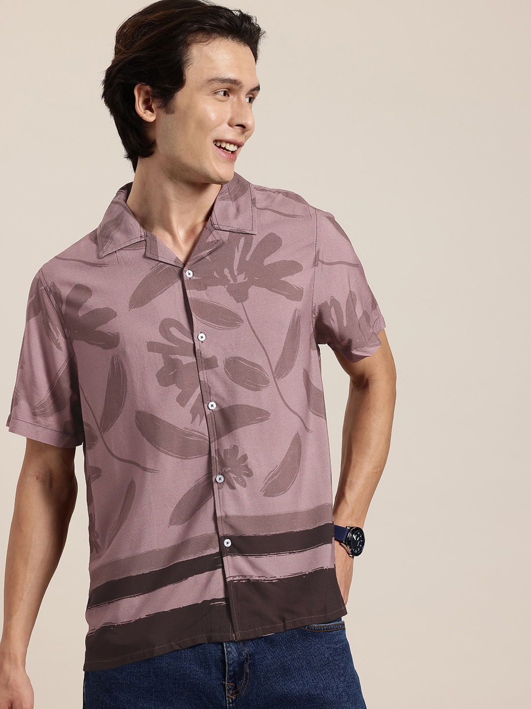 

HERE&NOW Blossom Mirage Men Floral Printed Relaxed Fit Casual Shirt, Mauve