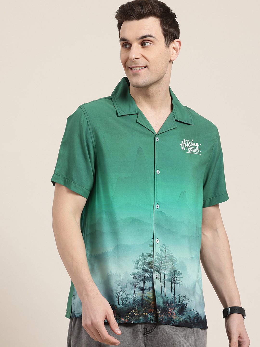 

HERE&NOW Men Printed Relaxed Fit Casual Shirt, Green