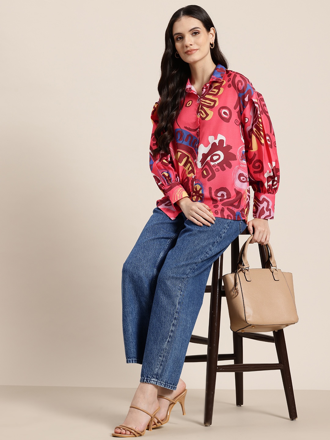 

HERE&NOW Conversational Print Casual Shirt, Coral