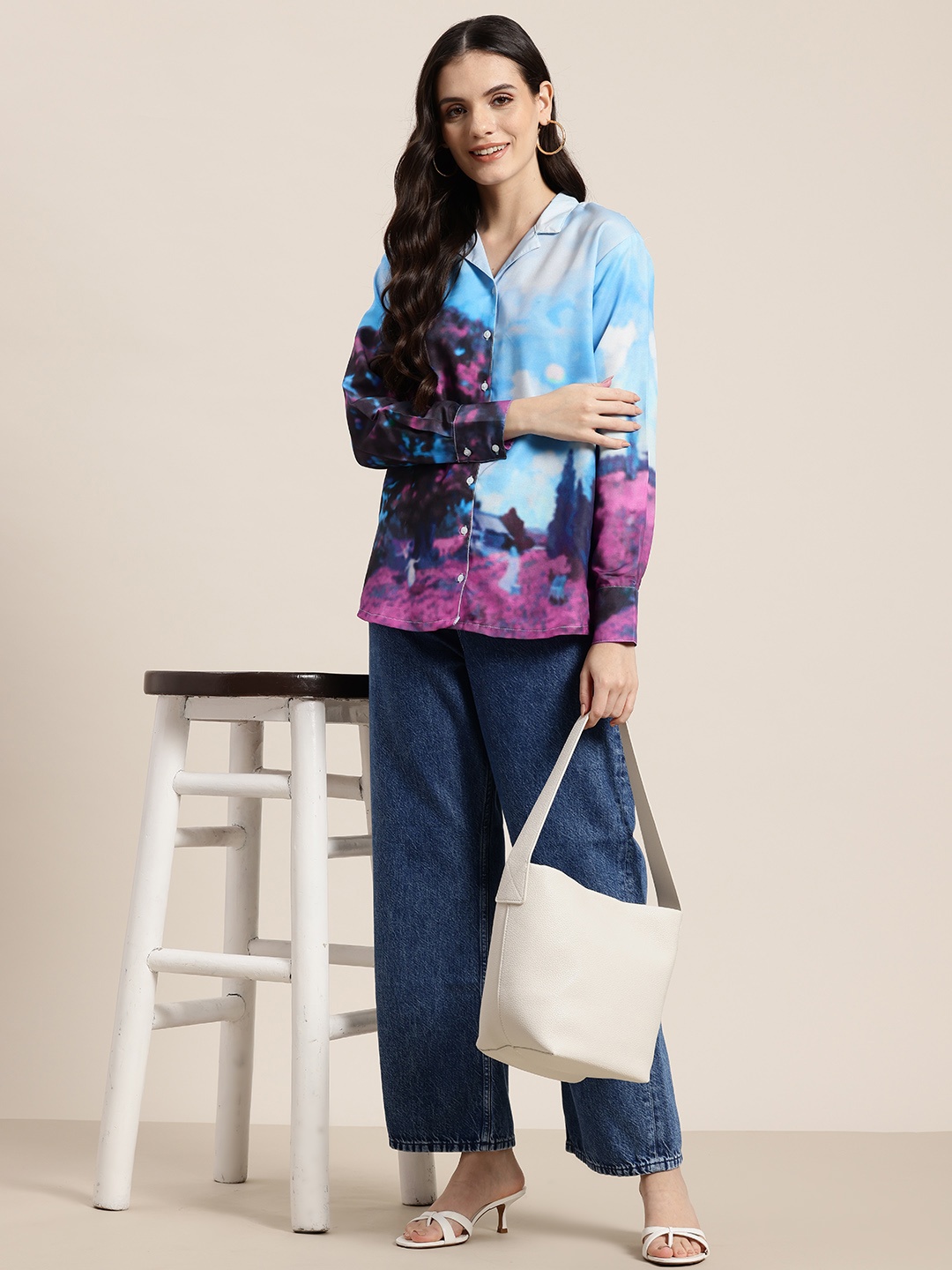 

HERE&NOW Printed Longline Shirt, Blue