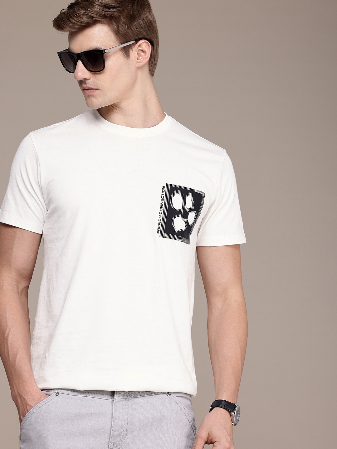 

French Connection Graphic Printed Pure Cotton T-shirt, White