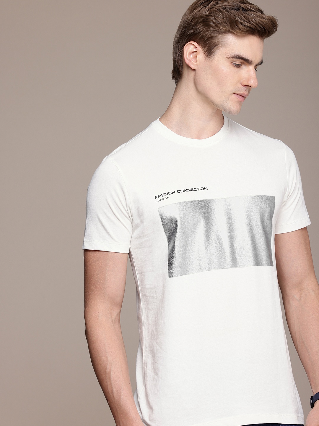 

French Connection Colourblocked Pure Cotton T-shirt, White