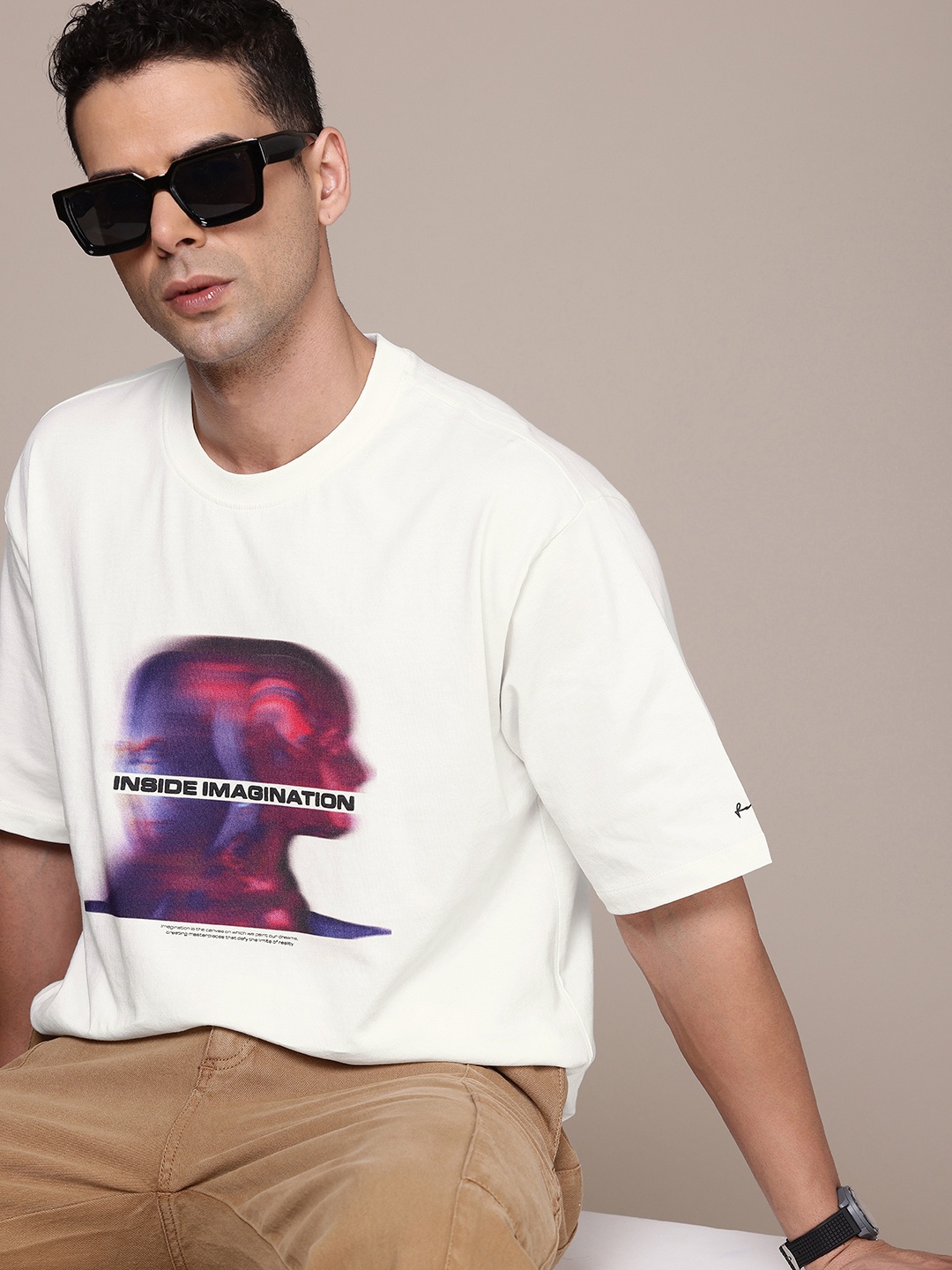 

FCUK Printed Drop-Shoulder Sleeves Oversized Pure Cotton T-shirt, White