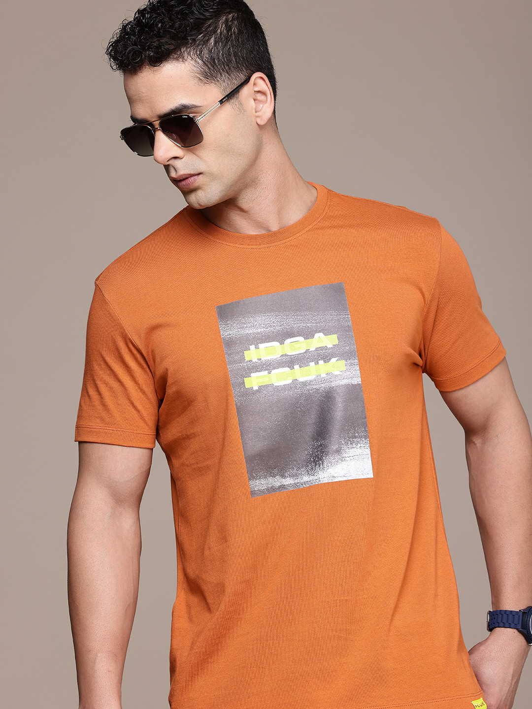 

FCUK Graphic Printed Pure Cotton T-shirt, Rust