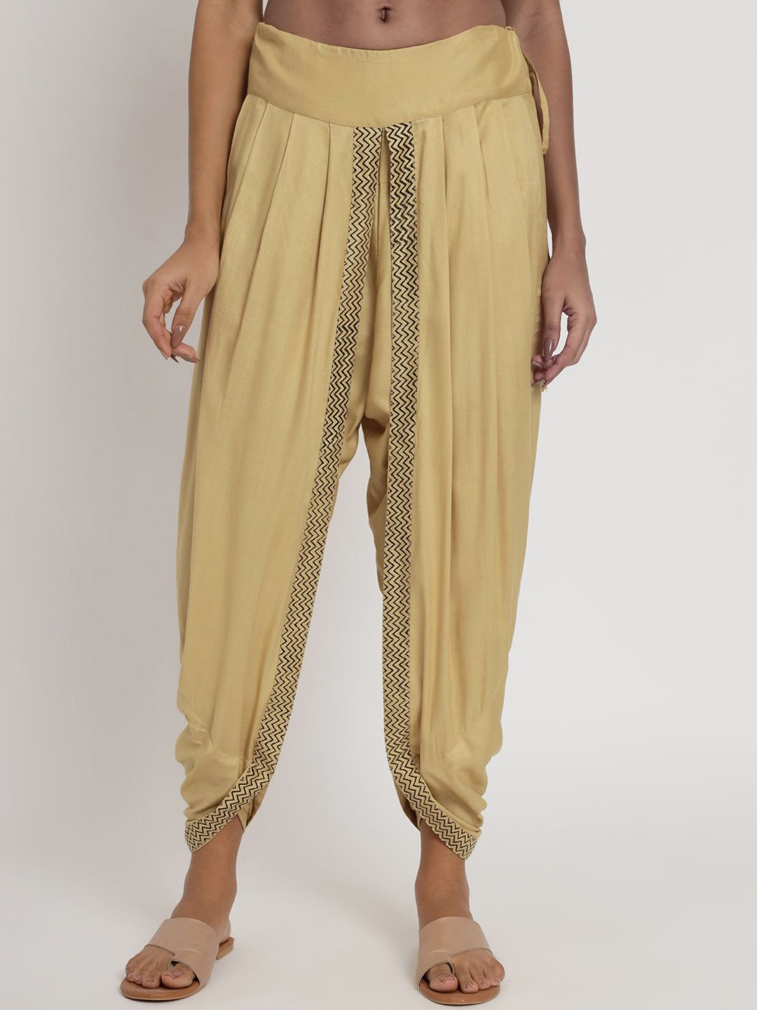 

9rasa Women Block Printed Harem Pants, Beige