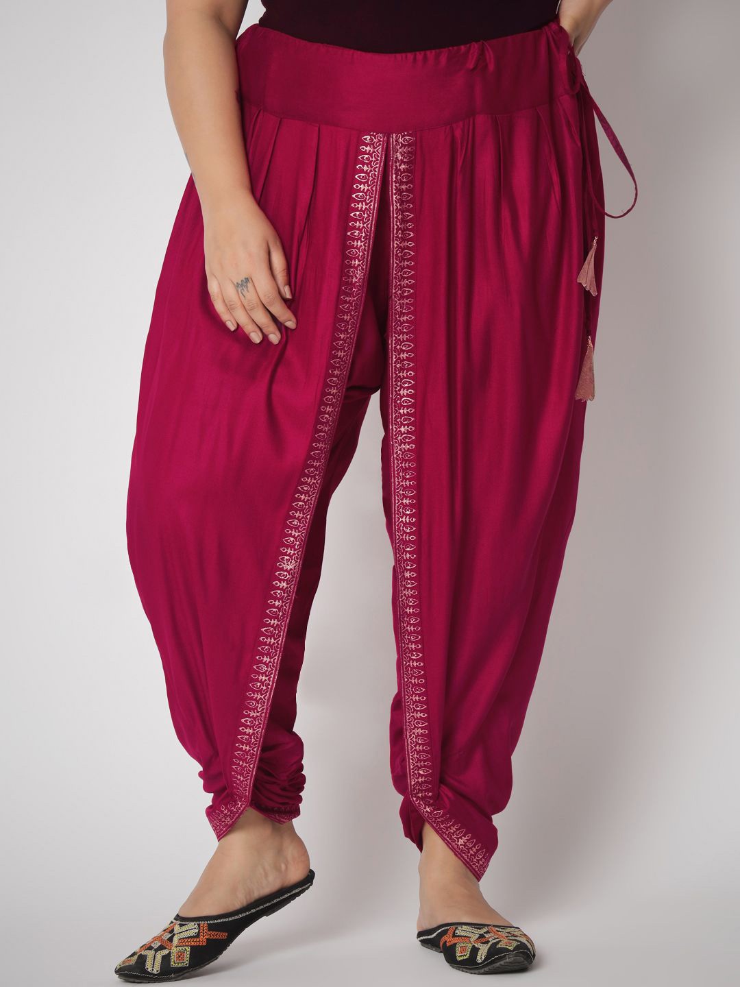 

9rasa Women Hand Block Printed Plus Size Loose Harem Pants, Maroon