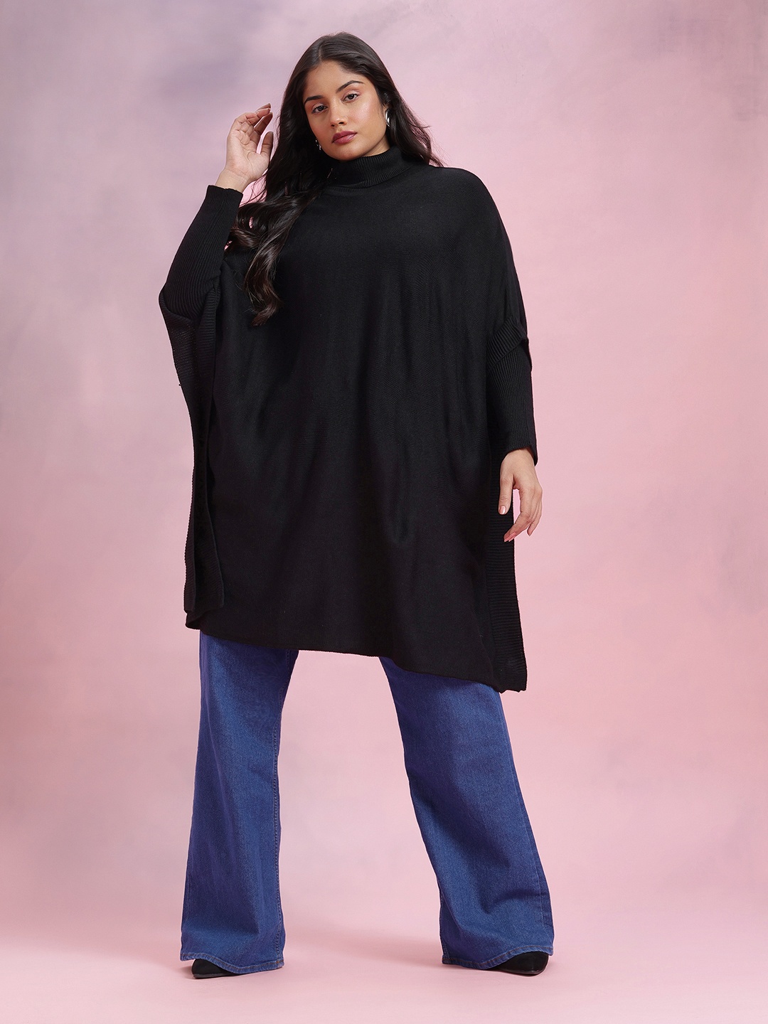

DressBerry Curve Women Acrylic Longline Pullover, Black