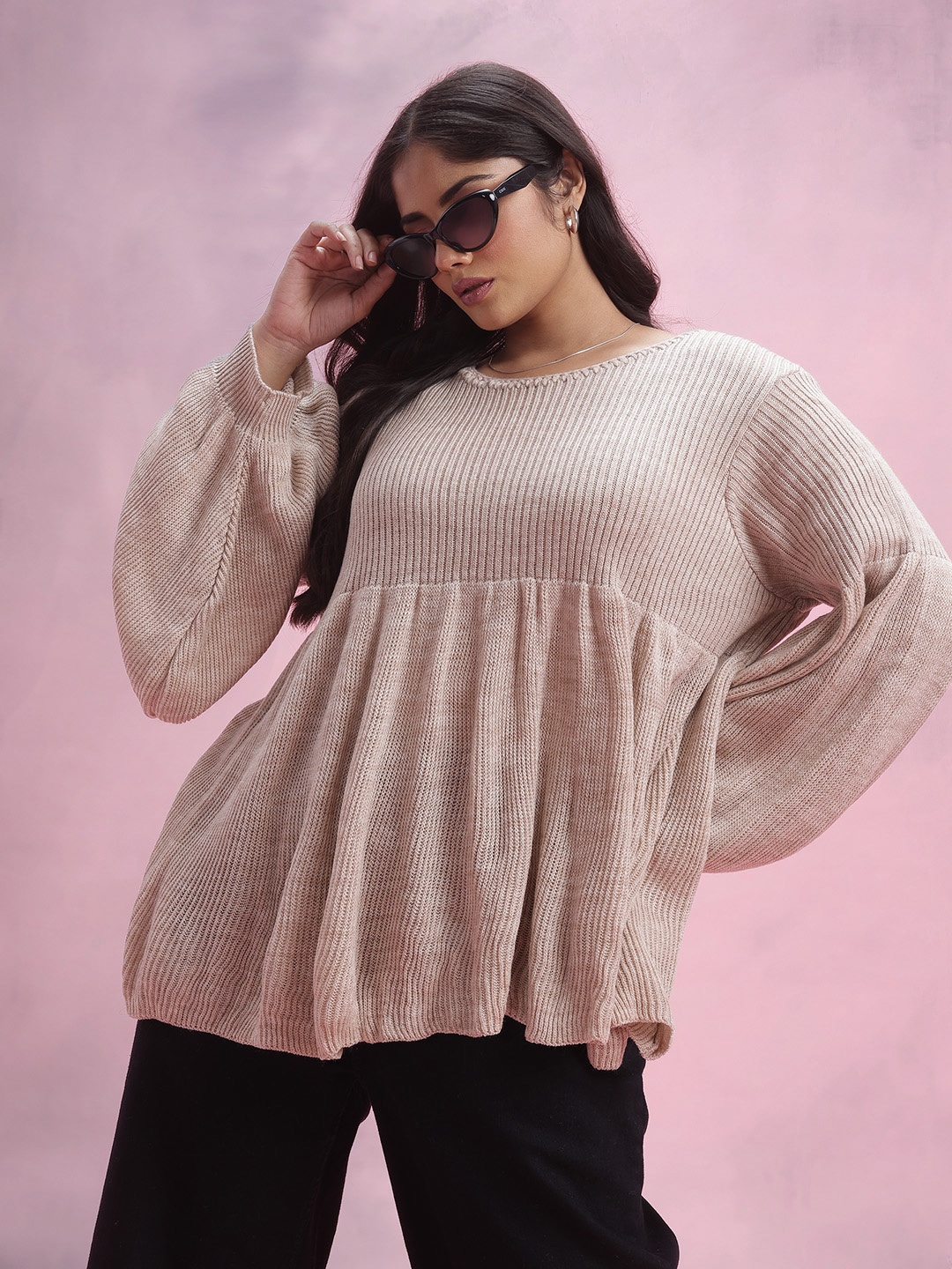 

DressBerry Curve Polo Striped Pullover, Beige
