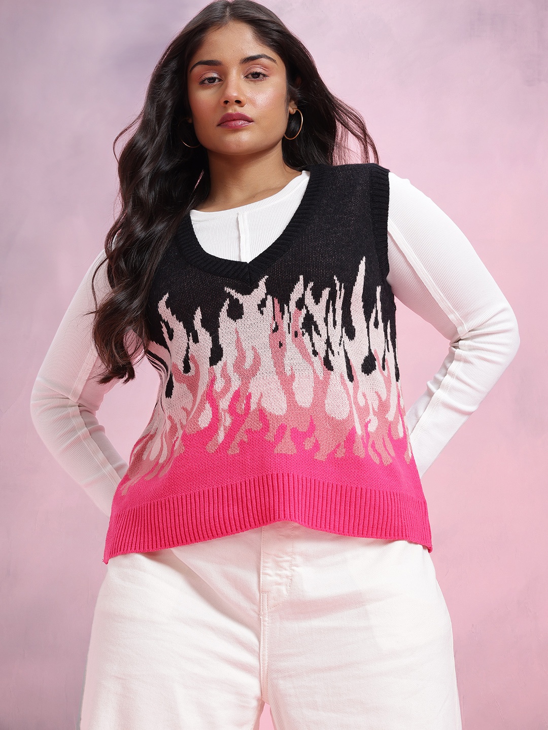 

DressBerry Curve Plus Size Abstract Sweater Vest, Black