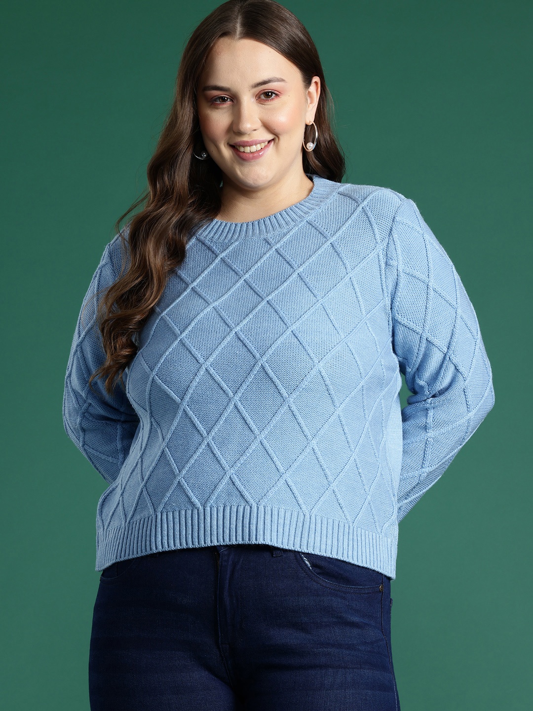 

DressBerry Curve Self Checked Acrylic Pullover, Blue