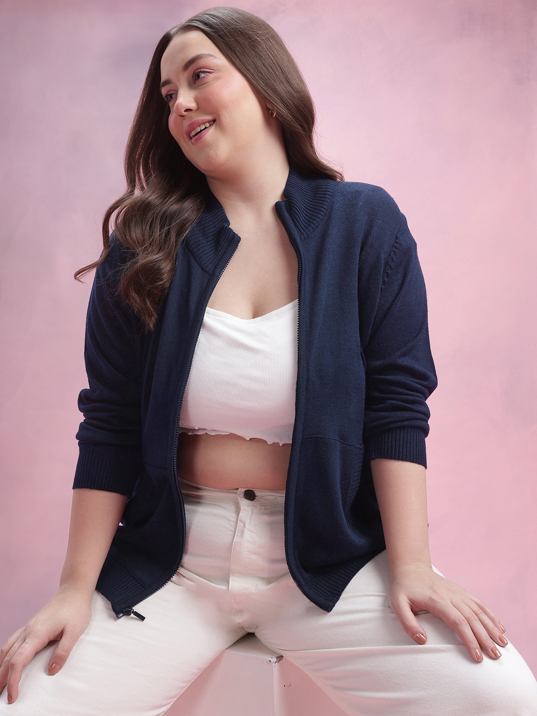 

DressBerry Curve Plus Size Acrylic Cardigan, Navy blue