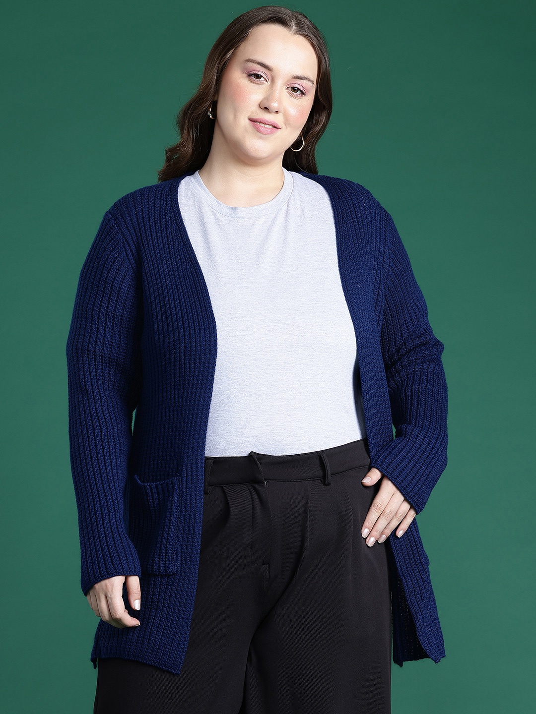 

DressBerry Curve Plus Size Striped Longline, Navy blue