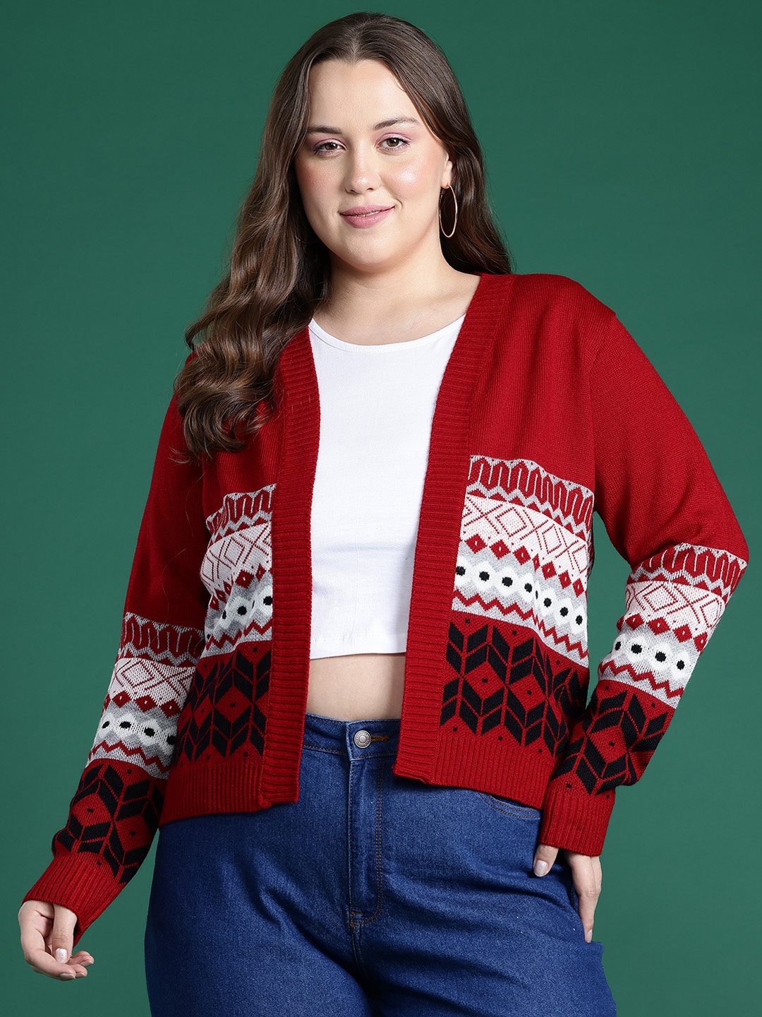 

DressBerry Curve Self-Designed Acrylic Cardigan, Red