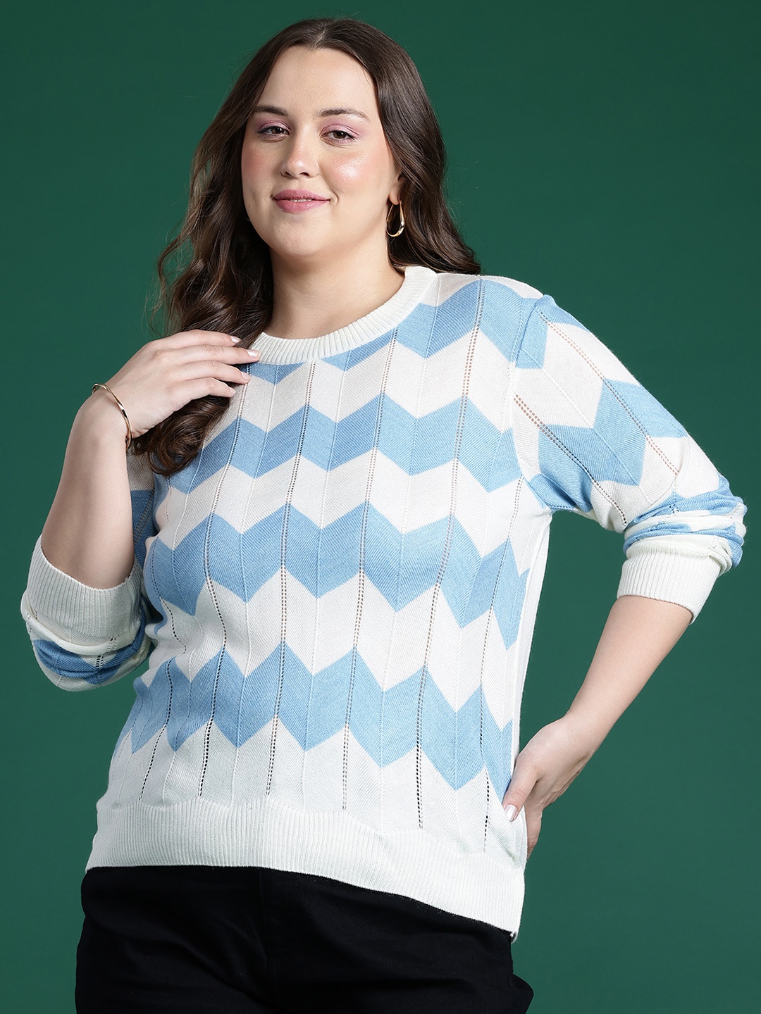 

DressBerry Curve Acrylic Self Designed Pullover, Blue
