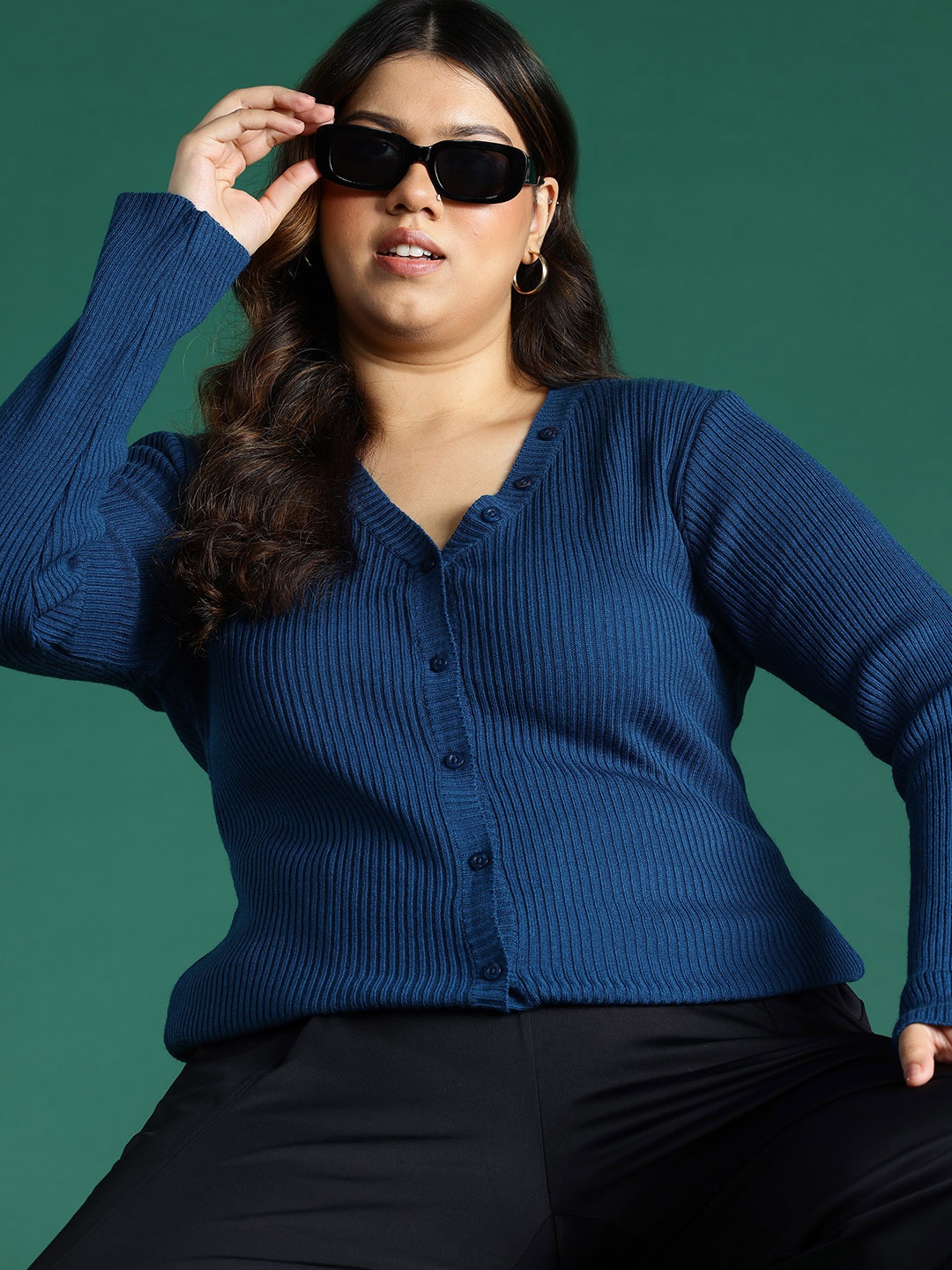 

DressBerry Curve Plus-Size Ribbed Cardigan, Navy blue