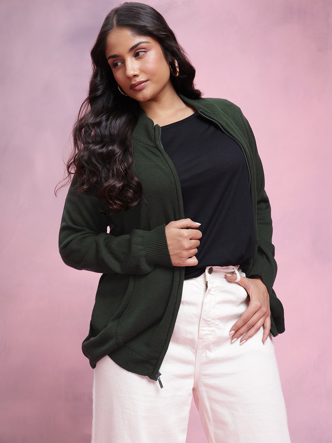 

DressBerry Curve Plus Size Pure Acrylic Cardigan, Green