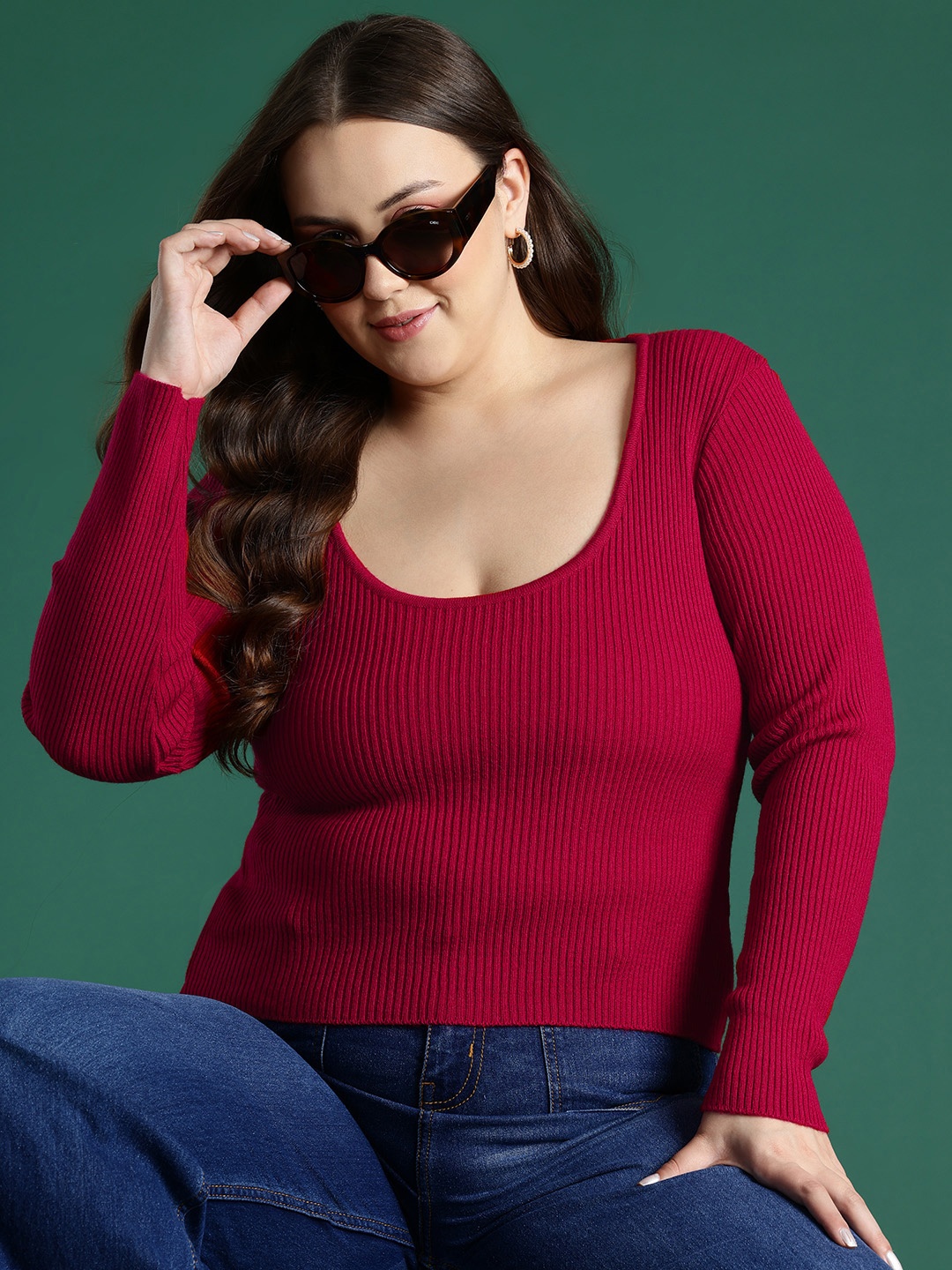 

DressBerry Curve Ribbed Acrylic Pullover, Maroon