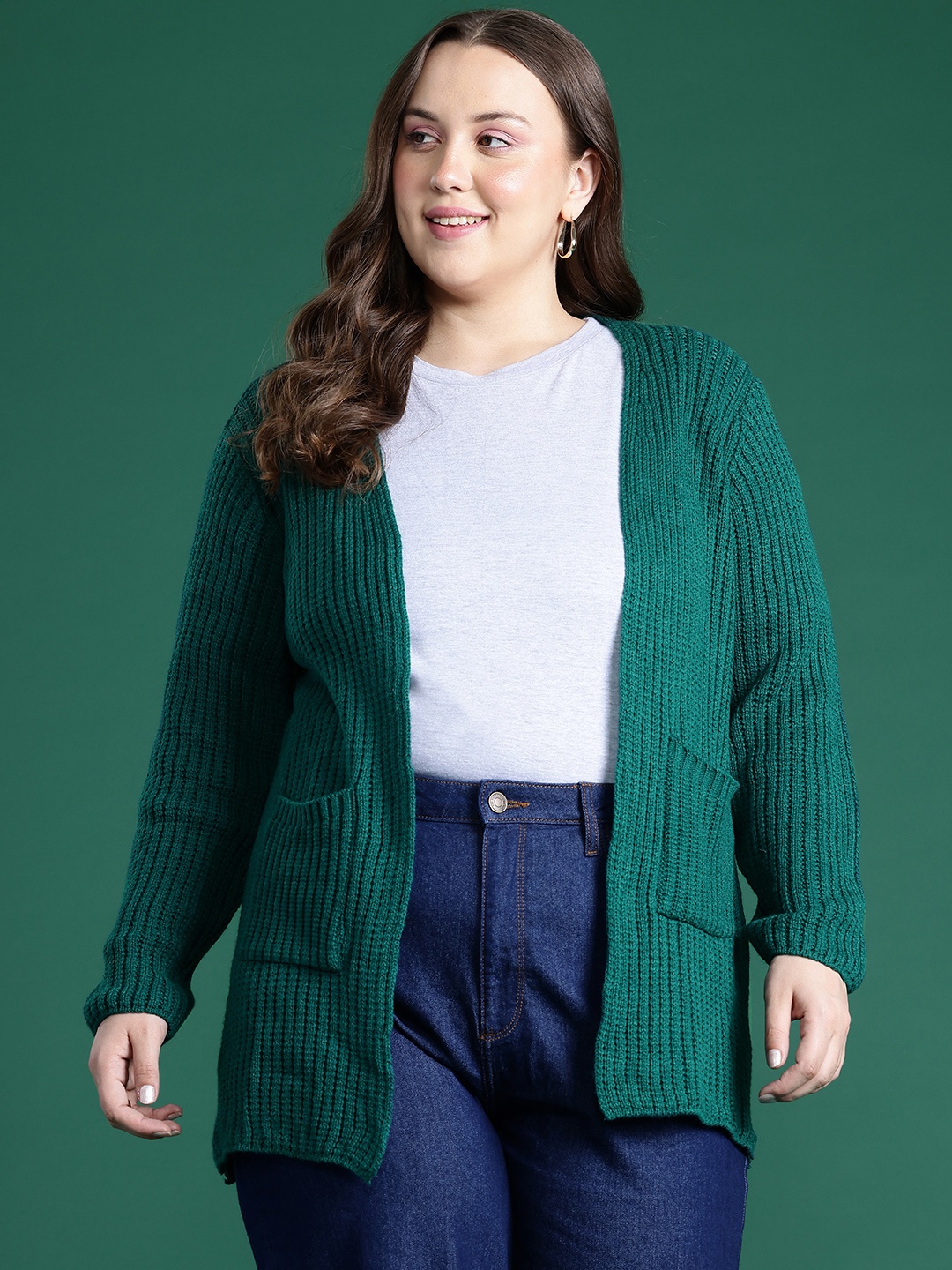 

DressBerry Curve Plus Size Striped Longline, Green