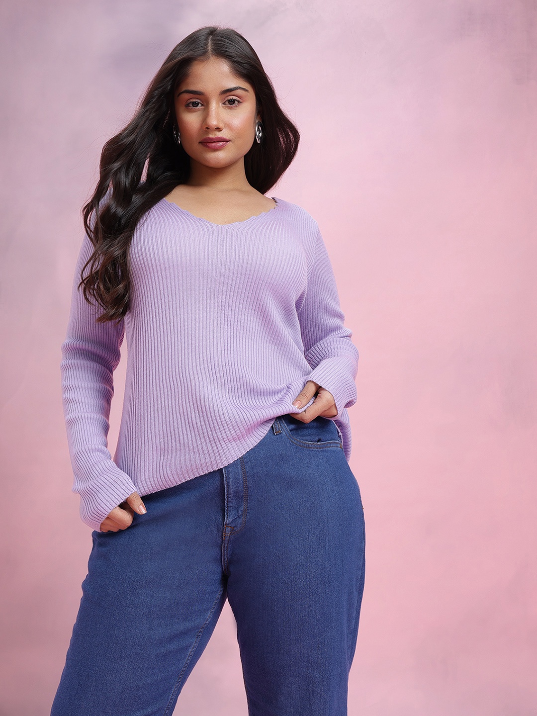 

DressBerry Curve Women Ribbed Acrylic Pullover, Lavender