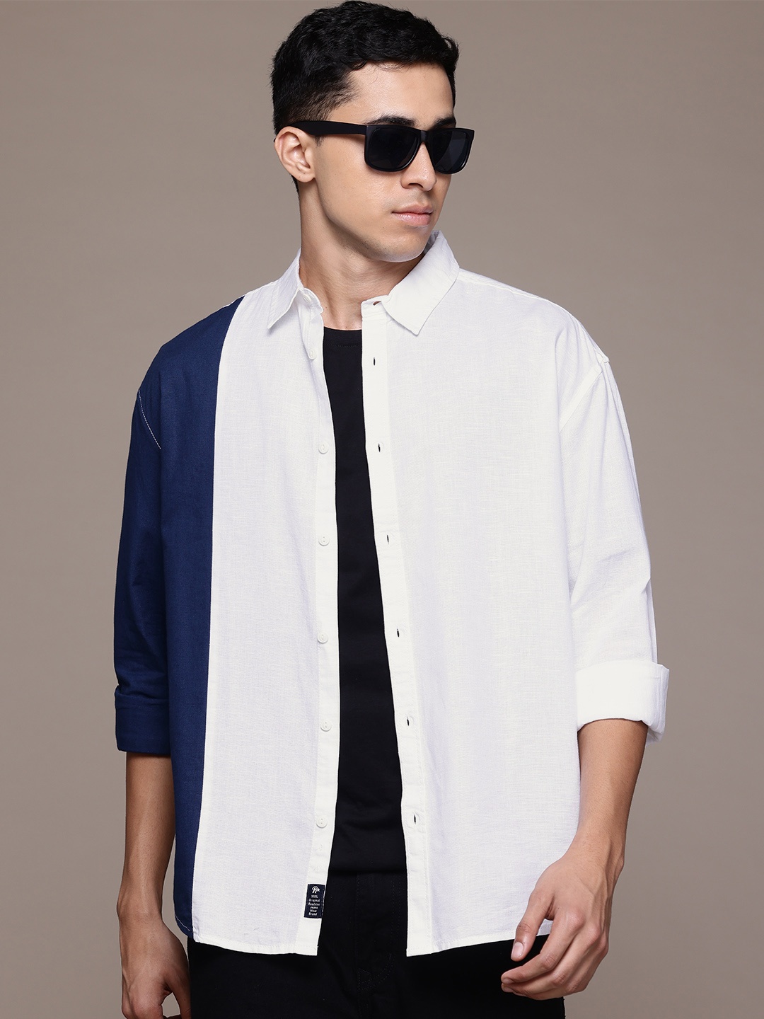 

The Roadster Lifestyle Co. Relaxed Fit Colourblocked Shirt, White