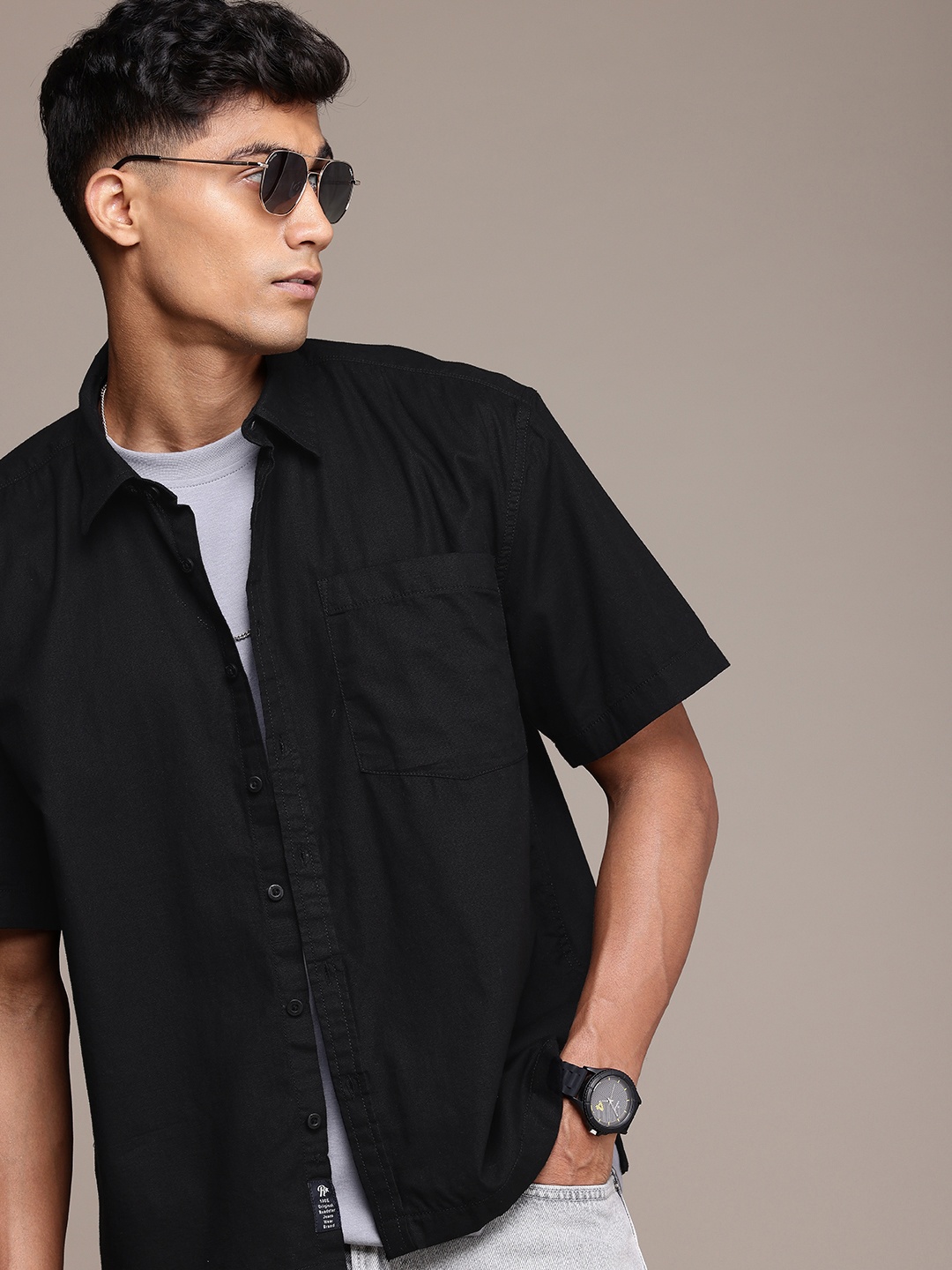 

The Roadster Life Co. Boxy Pure Cotton Casual Shirt, Black