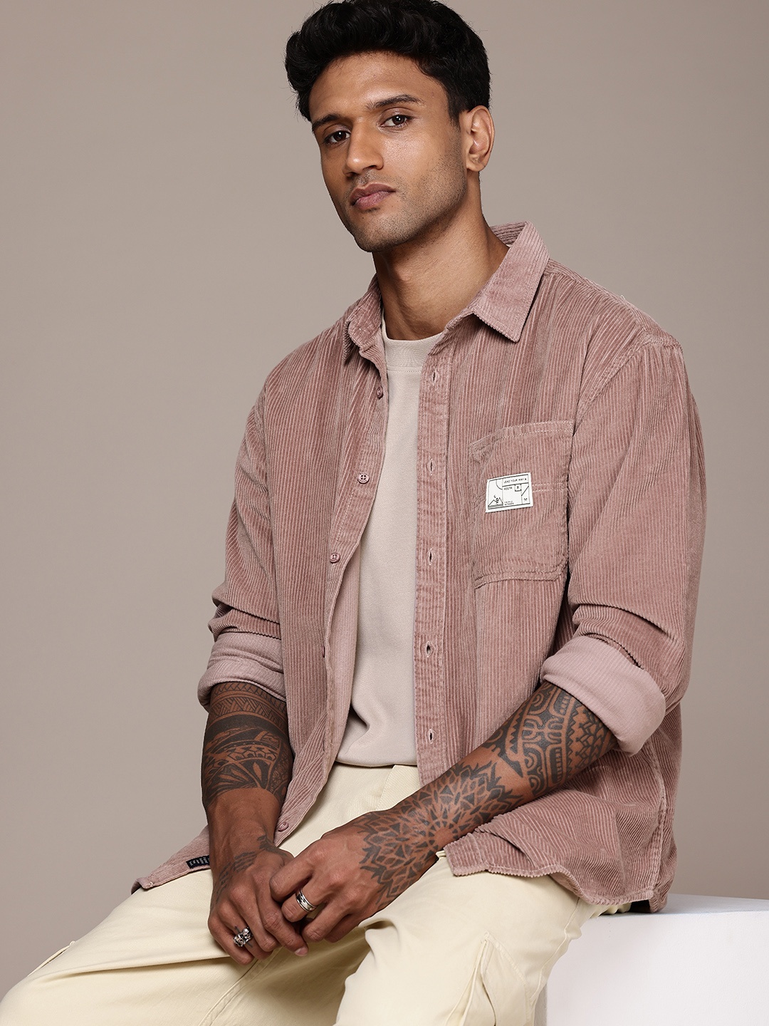 

The Roadster Life Co. Pure Cotton Corduroy Opaque Relaxed Fit Casual Shirt, Mauve