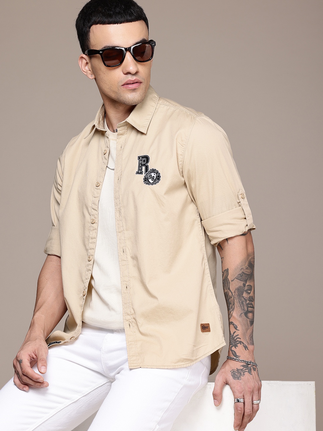 

The Roadster Life Co. Pure Cotton Opaque Casual Shirt, Beige