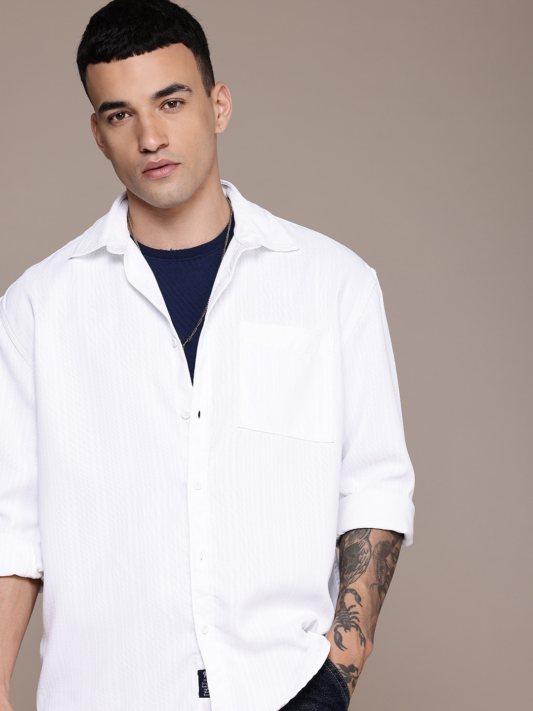 

The Roadster Life Co. Pure Cotton Self Design Checked Relaxed Fit Casual Shirt, White