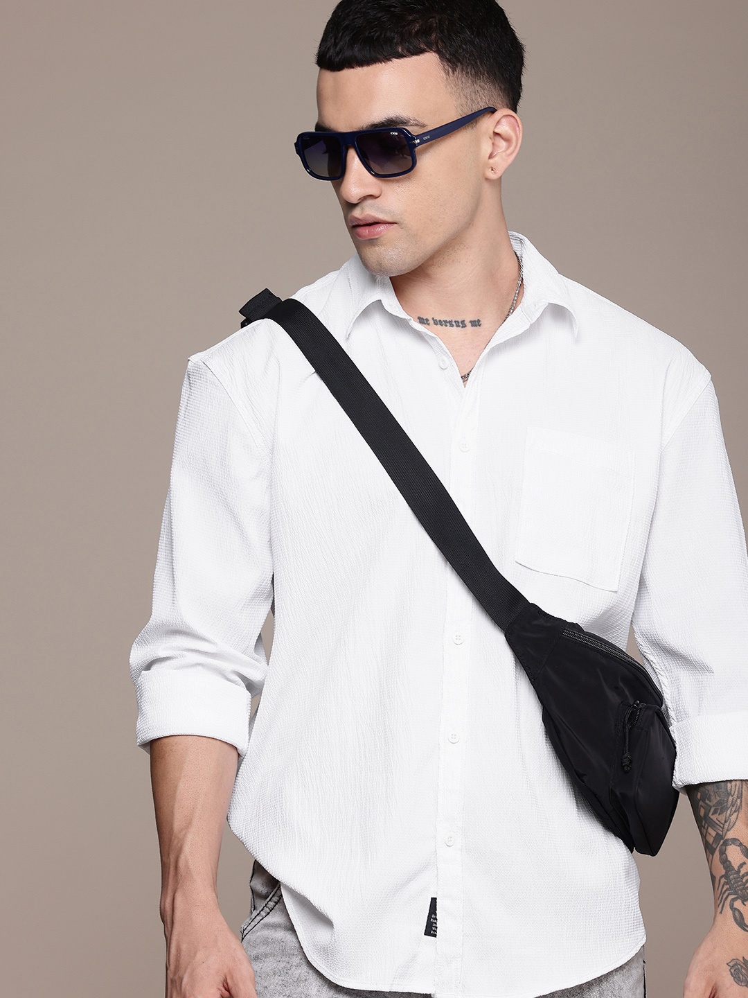 

The Roadster Life Co. Seersucker Cutaway Collar Casual Shirt, White