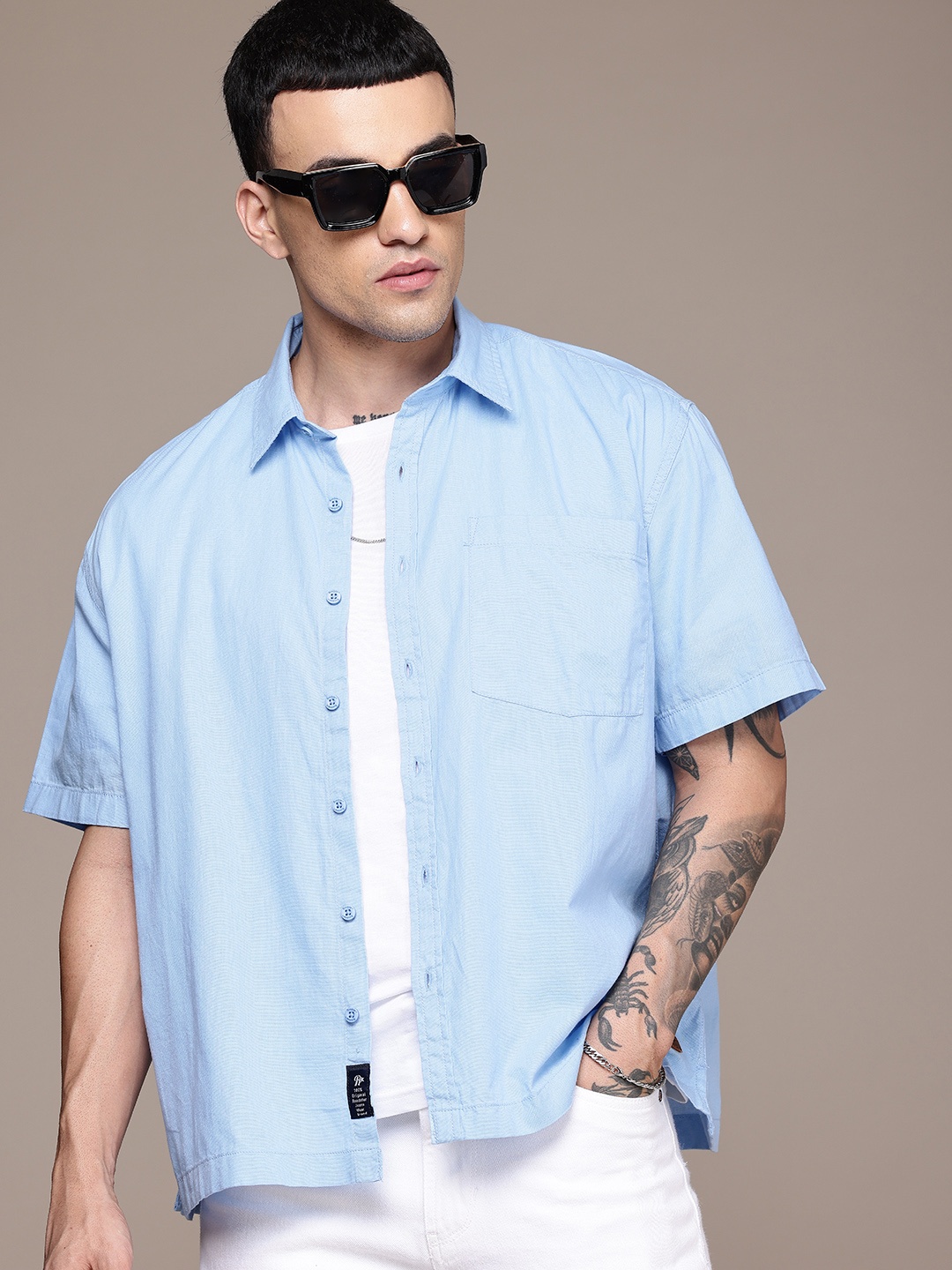 

The Roadster Life Co. Pure Cotton Boxy Fit Opaque Casual Shirt, Blue