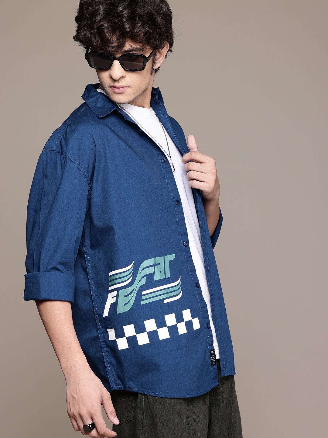 

The Roadster Lifestyle Co. Printed Pure Cotton Relaxed Shirt, Navy blue
